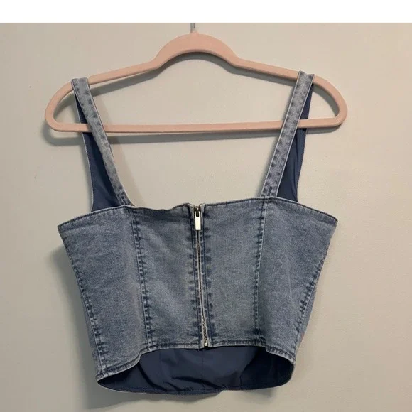 Belle Vere Womens Denim Corset Top Light Wash Blue Square Neck Zip Back Size M - Picture 2 of 9